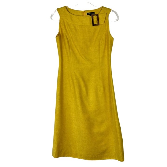 Noriko Maeda Sz 40 Women's Yellow Linen Sleeveless Neck Detail Sheath Dress - Picture 1 of 14